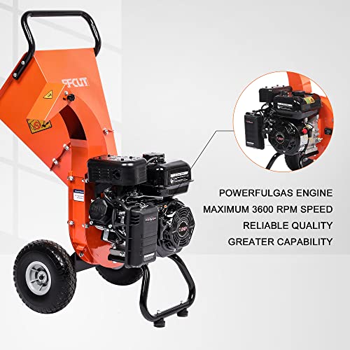 C30 Wood Chipper Shredder Mulcher 7 HP 212cc Heavy Duty Rotor Engine Gas Powered 3 inch Max Wood Diameter Capacity 20:1 Reduction Ratio