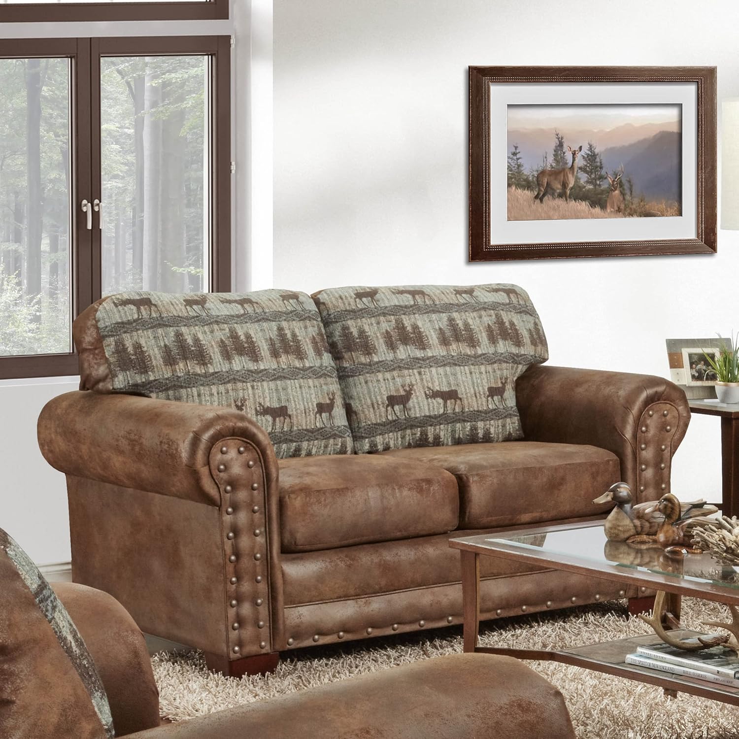 American Furniture Classics Model 8502-90 Deer Teal Lodge Tapestry loveseat, Brown