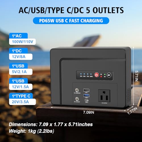 Powkey Solar Generator with Panel, Portable Power Station with Solar Panel, 110V Pure Sine Wave DC/USB/AC Outlet Electric Generator Battery Backup for Outdoor Camping Emergency Home Use