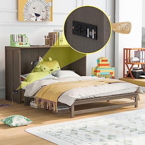 Murphy Bed Chest Queen Size, JULLYFOX Space Saving Platform Bed Queen Size with Storage Drawers Underneath 400 lbs Heavy Duty