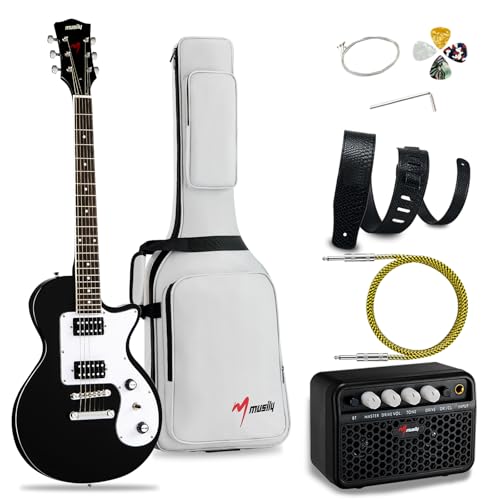 MLP-1 39 Inch Electric Guitar Kit, Beginner LP Full Size Solid Body Electric Guitar With HH Pickups, Gig Bag, Amplifier, Strap, Cable, Picks, String (White)
