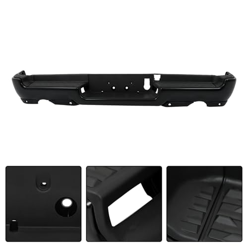 Black Steel Rear Step Bumper Assembly without Park Assist Sensor Holes with Dual Exhaust Replacement for 2019-2022 Ram 1500 CH1103139