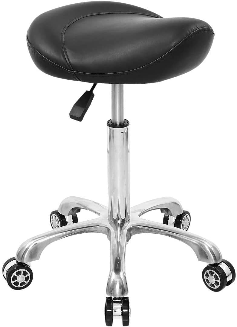 Saddle Stool Rolling Chair Hydraulic Adjustable with Wheels for Office Home Salon Spa Studio (Black)