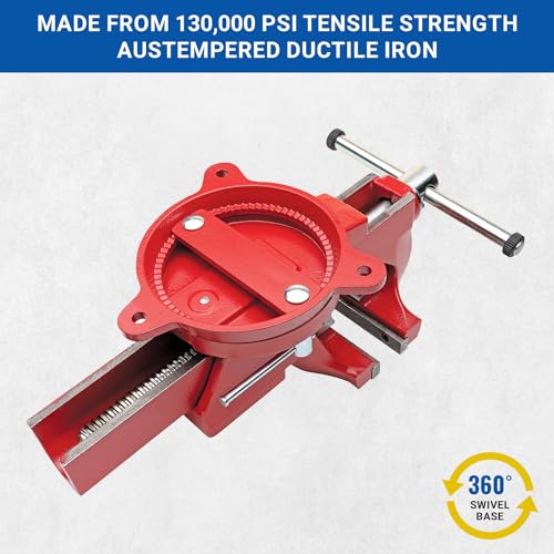 Yost Vises ADI-6 Heavy Duty Vise | 130,000 PSI Tensile Strength Austempered Ductile Iron Bench Vise | 6 Inch Jaw Width with a 360 Degrees Interlocking Swivel Base and 2 Lockdowns | Red