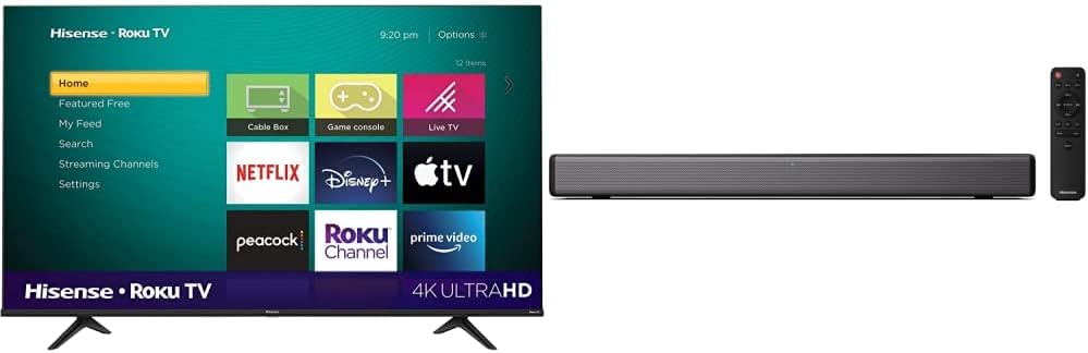 Hisense 50-Inch Class R6 Series 4K UHD Smart Roku TV (50R6G) HS214 2.1ch Sound Bar Bundle