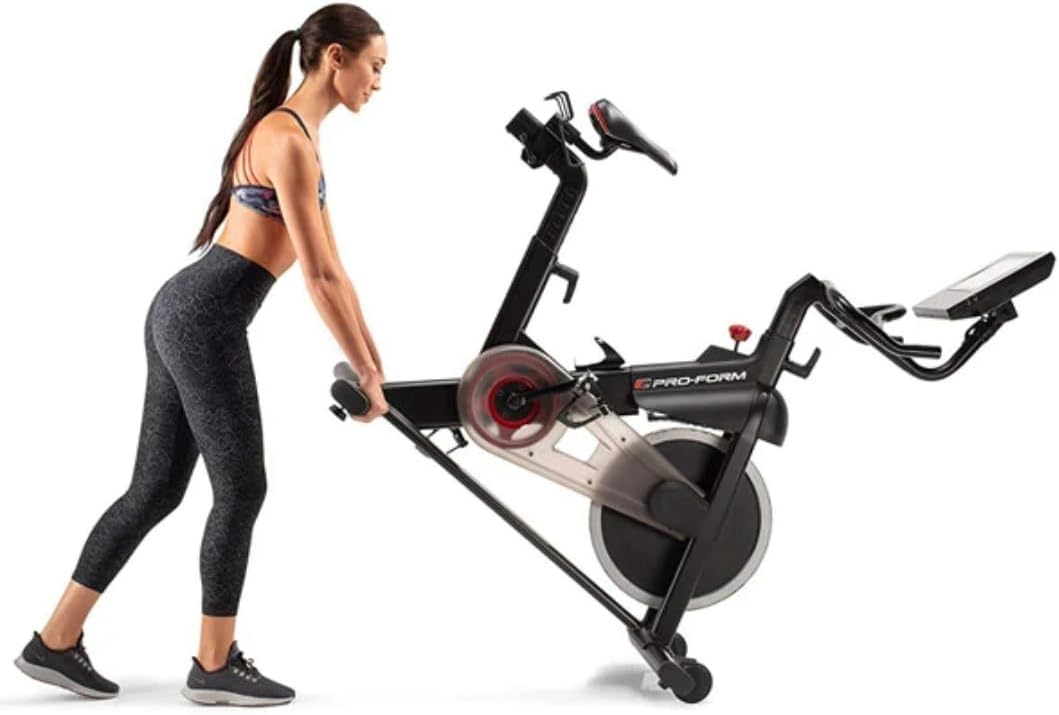Proform Studio Spin bike Pro Exercise Bike with 10” HD Smart Touchscreen and 22 digital resistance levels and Two 3 lb dumbbells for home workout on indoor stationary bike, 30 Day iFIT Membership -