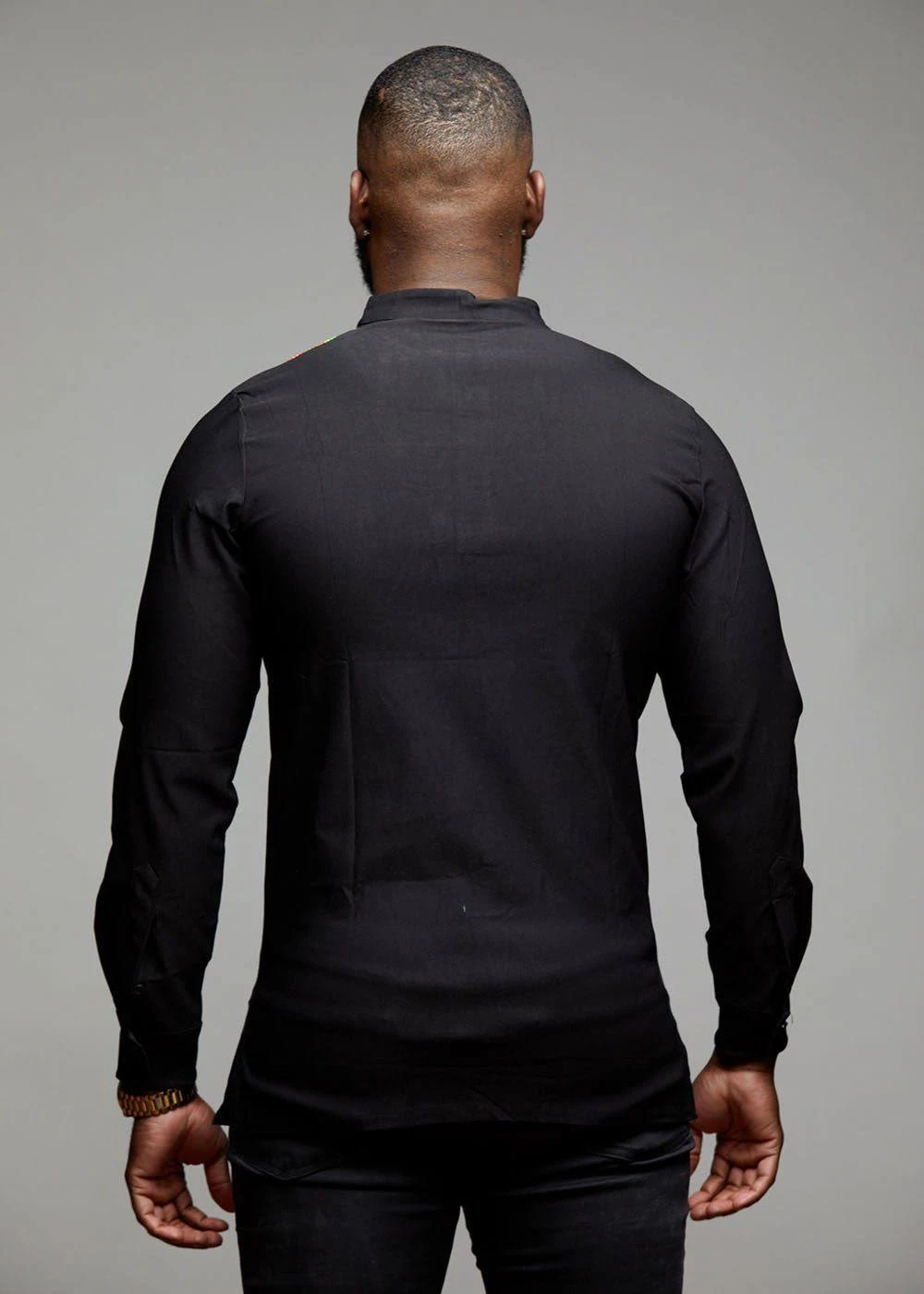 Meka Men&s African Print Collared Henley (Yellow/Green Kente)