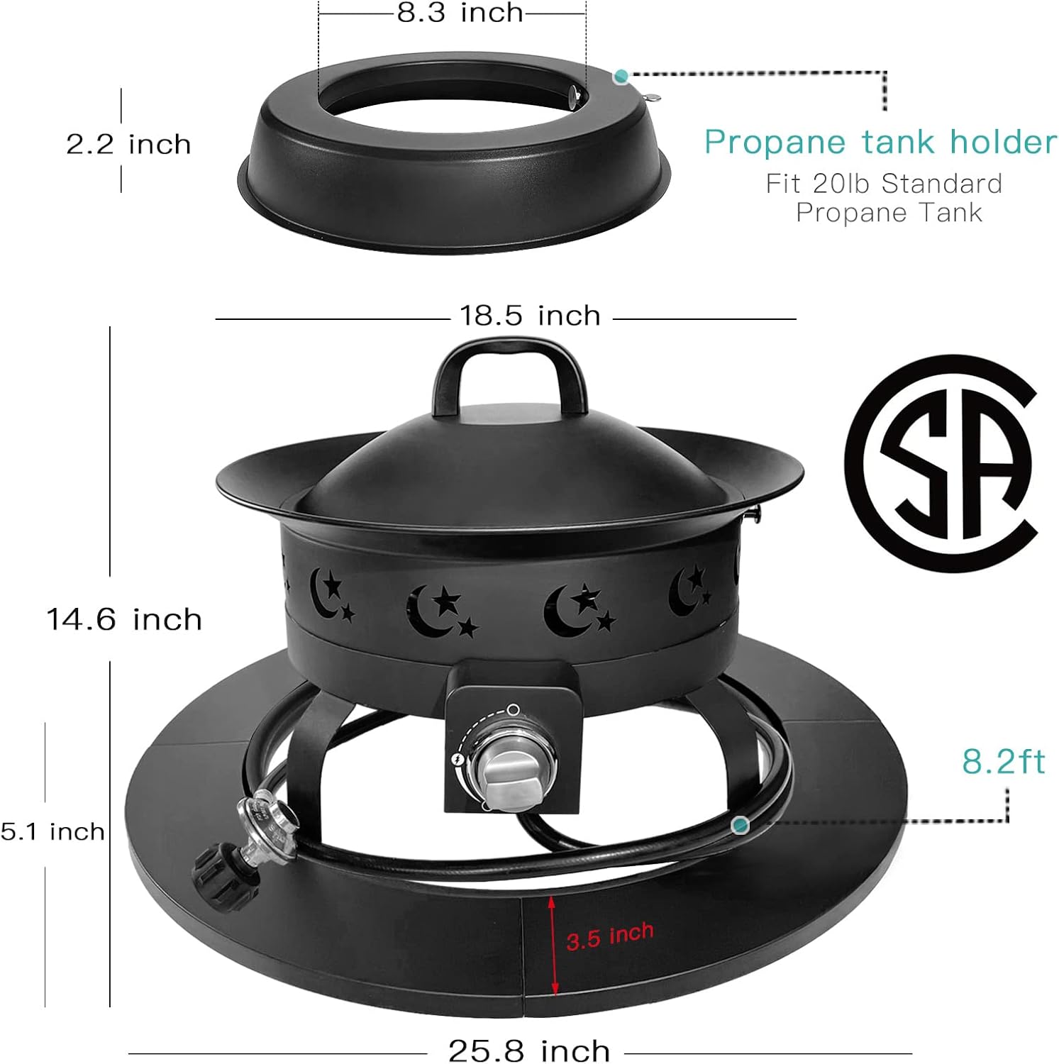FOOPIT Portable Propane Fire Pit Camping Small Smokeless Gas Firepit Outdoor Fireplace Round Steel Bonfire Pits for Outside