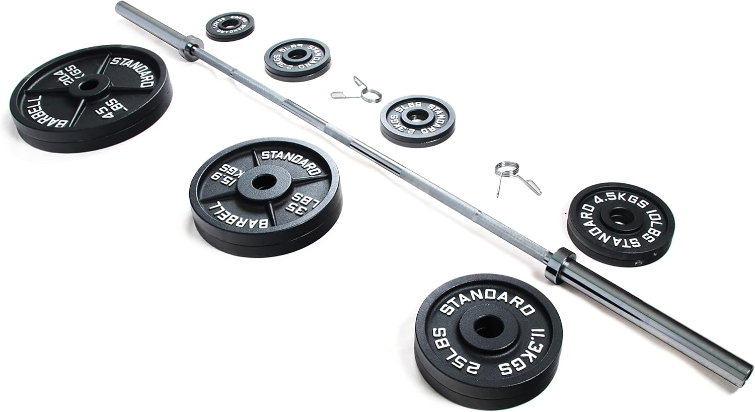 Signature Fitness Cast Iron Olympic Weight Including 7FT Olympic Barbell, 300-Pound Set, Multiple Packages