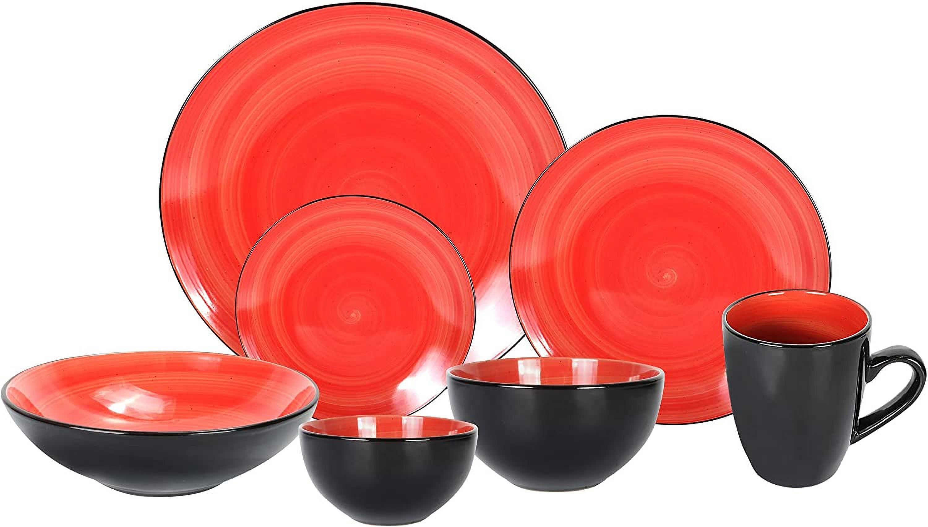 Stoneware Sonoma Dinnerware Set Black + Speckled Spin Wash (56Pc Set Mix Blue Green Red Yellow)
