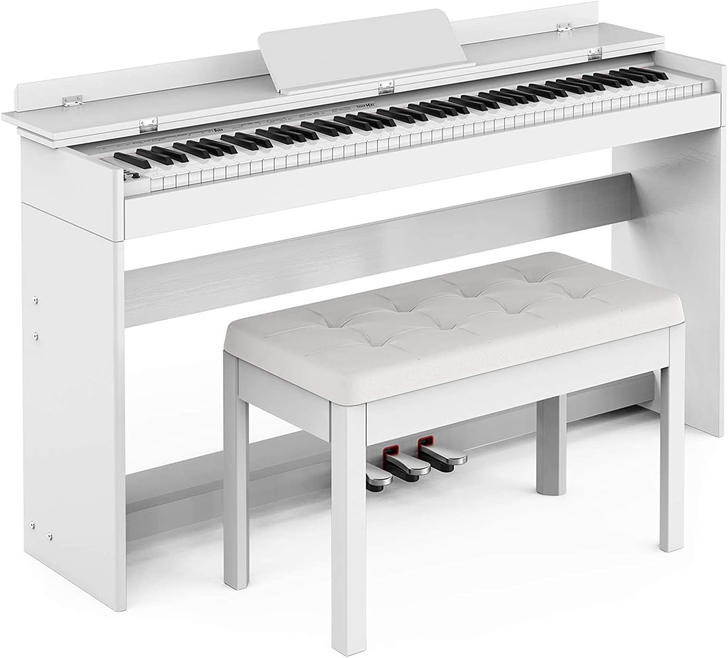 Setting 88-Key Weighted Digital Piano, Electric Upright Piano with 3-Pedal Unit Board, LCD Screen, Multi-Functional Full Size Keyboard & Power Adapter for Beginner/Adult (White), 53.5x29.9x12.2''