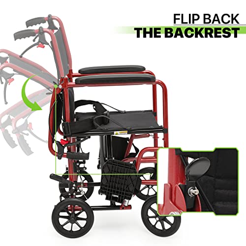 Magshion Wheelchairs for Adults with Swing-Away Footrest and Flip Back Backest Foldable Lightweight 16 inch Wide Seat Wheel Chair for Storage and Travel Use, 300 lbs