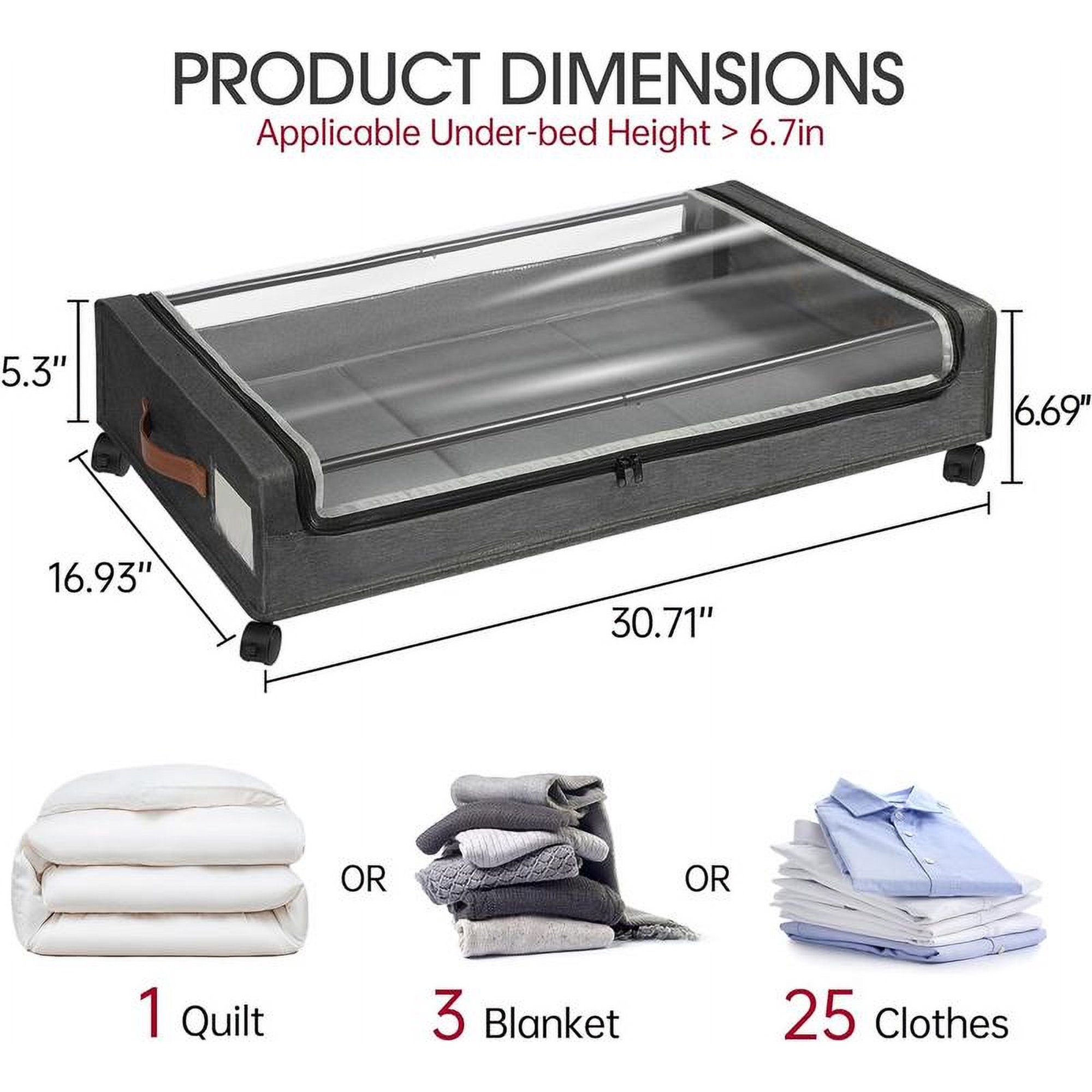 DELAMU 2-Pack Underbed Storage Boxes | Silent Wheels | Dustproof ​​Clear Window | Drawer Lightweight Bin | Easy Organizer for Apartments/Dorm/Bedroom