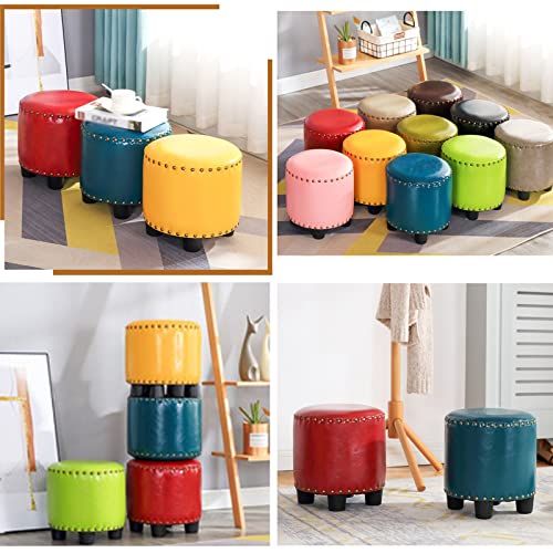 Round Rivet Footrest Pu Ottoman,Stackable Footstool for Living Room Bedroom,Doorway Shoe Stool-Gray
