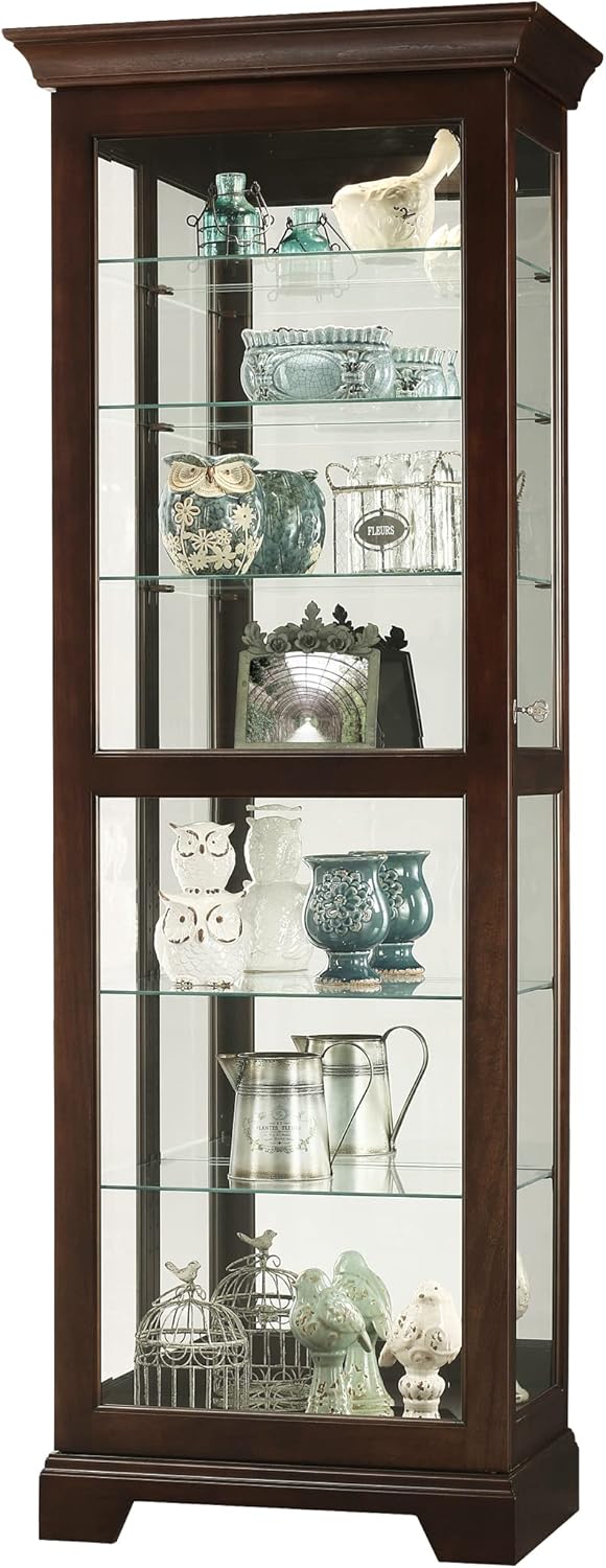 Howard Miller Martindale II Curio Cabinet 680-577 – Espresso Finish Home Decor, Six Shelves, Seven Level Display Case, Locking Slide Door, Halogen Light Switch