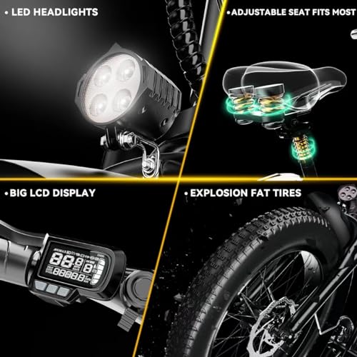 Folding Electric Bike for Adults, 1000W Motor(1500W Peak),30MPH, 60Mile,48V 20AH Battery,20" Fat Tire Foldable Electric Bicycle,Commuter Beach Snow E-Bikes,7-Speed