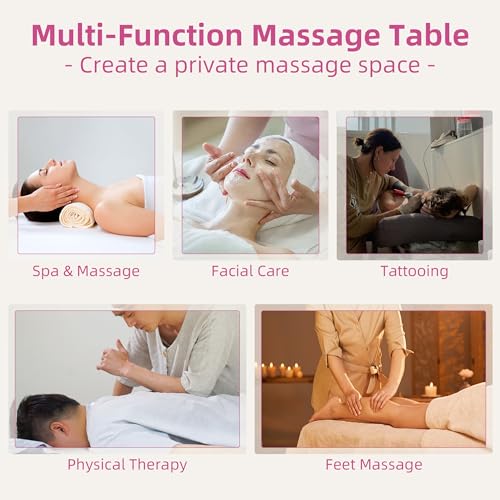 Massage Table, 3 Fold Portable Lash Bed Tatto Bed, Height Adjustable Spa Facial Bed 3 Sections with Face Cradle, Detachable Armrest, Black Frame & Accessories Carrying Bag, Black