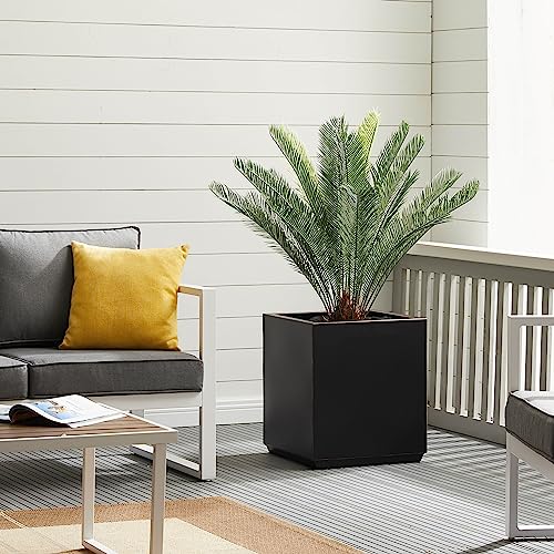 Metallic Heavy Planter Box for Outdoor or Indoor, Large Square Planter, Cube Planter for Tall Trees, Plants, Flowers 21Lx21Wx24H 35Pounds Pure White