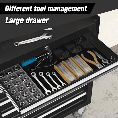 7-Drawer Rolling Tool Chest with Wheels, Heavy Duty Steel Tool Cart for Garage & Workshop, Lockable Storage Cabinet with Brake Casters & Ball Bearing Drawers, Black
