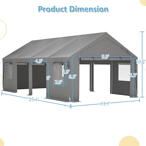 Carport 20x12ft,2in1 Kit Car Canopy Portable Garage,Heavy-Duty Waterproof & UV Protected,Car-Port with Roll-up Ventilated Windows & Removable Sidewalls for SUV,Truck,Boat,Tractor,Sand