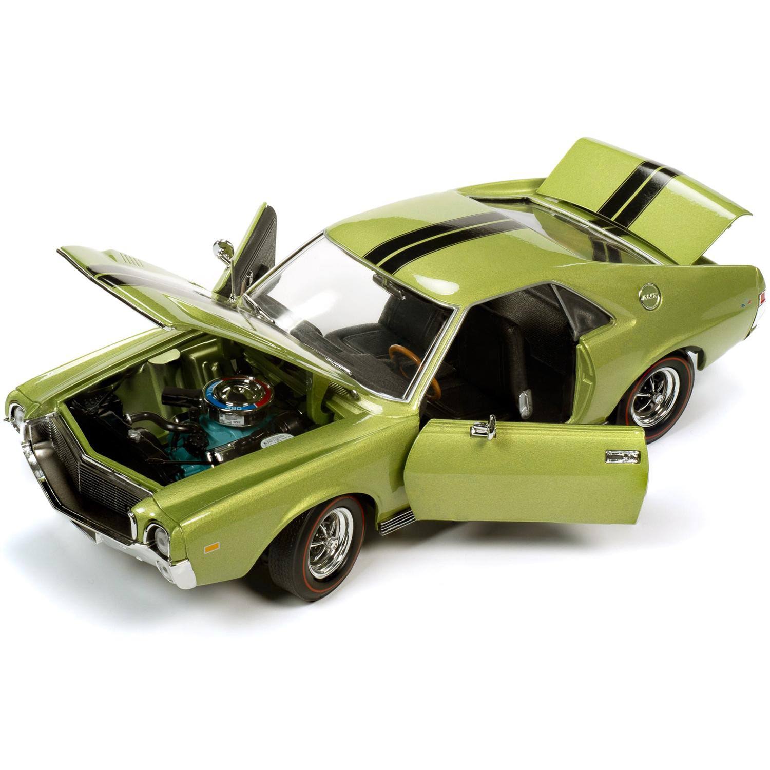 Autoworld 1968 AMC AMX Hardtop Light Green Metallic with Black Stripes Muscle Car u0026 Corv