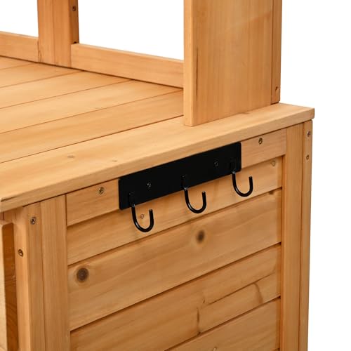 Outdoor Wooden Potting Bench Table – Farmhouse Garden Workstation with Drawers, Cabinet & Storage Shelves, Large Fir Wood Work Table for Patio, Backyard, Mudroom, Greenhouse (Light Brown, 66''H)