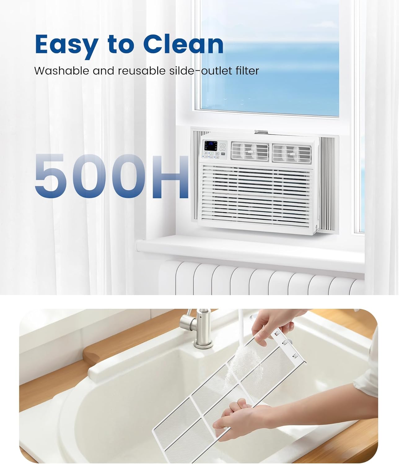 COWSAR Window Air Conditioner, 8000 BTU AC Unit with Remote Control for Rooms up to 350 sq ft. High Cooling Capacity, 4 Modes, LED Display, 24H Timer, Reusable Filter, Easy Install Kit