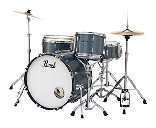 Pearl Roadshow Drum Set 4-Piece Complete Kit with Cymbals and Stands, Charcoal Metallic (RS584C/C706)