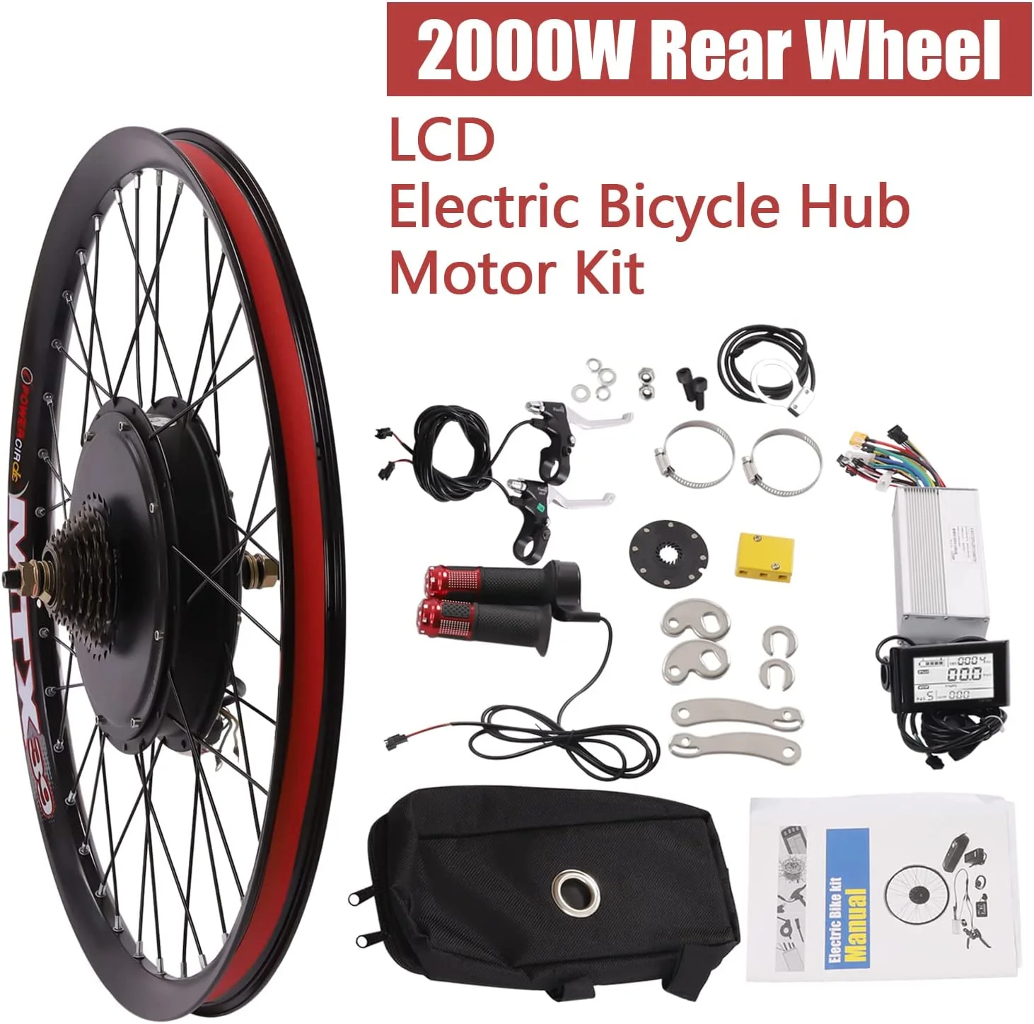 Miumaeov 27.5" Rear Wheel Electric Bicycle Conversion Kit Refitting LCD 72V 2000W Motor