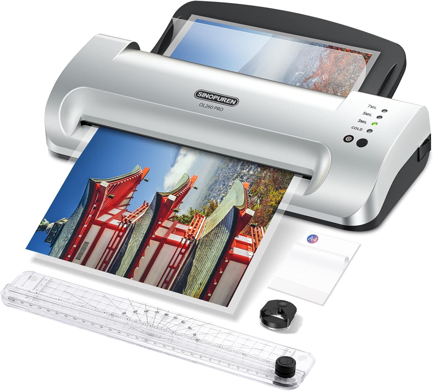 Laminator Machine, Sinopuren 13-inch Thermal Laminator, with Paper Trimmer, Corner Rounder, 10 Pouches Sheets, Quick Warm-Up, Cold and Hot Laminating for Home/School/Office