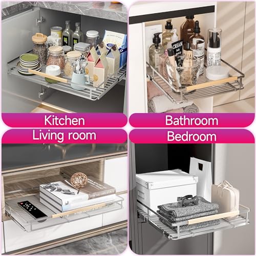 Pull Out Cabinet Organizer, Expandable(20.9"~37.9") Cabinet Drawers Slide Out, Adjustable Width Roll 0ut Shelf Cabinet Organizer for Kitchen Base Cabinet Organization (X-Large, 2Pack)