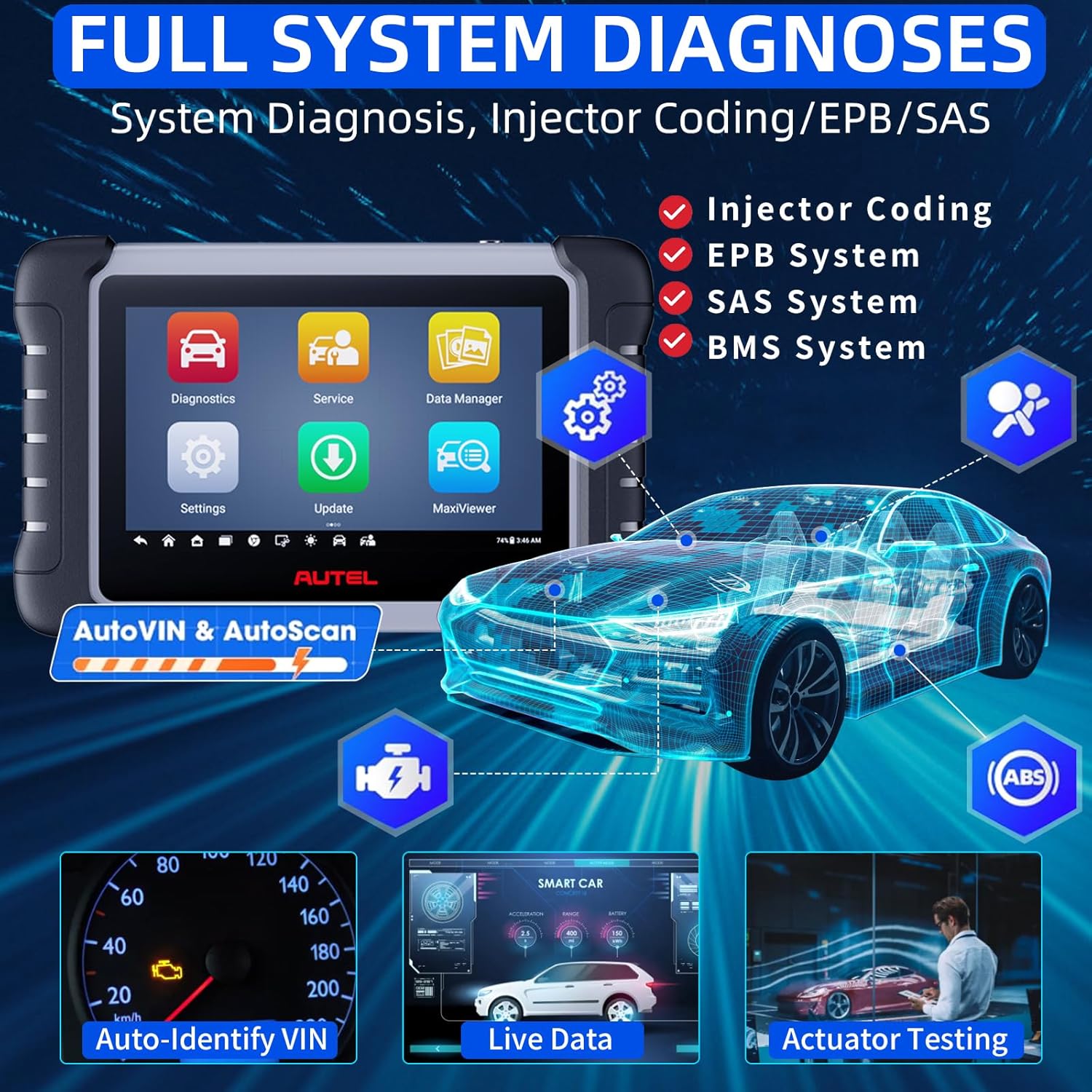 Autel MaxiCOM MK808Z Scanner, 2024 Bidirectional OBD2 Auto Scan Tool:Same as MK808S/MX808S, Alternative MaxiCheck MX900, Car Scanner Diagnostic Tool, 40+ Service Active Test Injector Coding Android 11