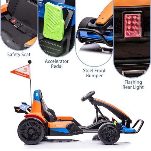 24V Electric Go Kart for Kids, Licensed Mclaren Battery Powered Drift Racing Go Kart, 7.5 MPH Drift Kart with 400W Powerful Motor, Kids Race Pedal Go Karting Car w/Damping System, Seat Blet