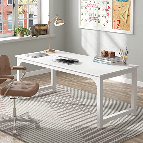 Tribesigns Modern Computer Desk, 63 x 31.5 inch Large Executive Office Desk Computer Table Study Writing Desk Workstation for Home Office, Spliced Desktop, White