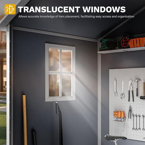 DWVO 6.x4 FT Resin Storage Shed with Reinforced Floor, Outdoor Storage Shed with Lockable Door, Window and Vents, Waterproof Plastic Tool Storage for Garden, Backyard, Patio, Lawn