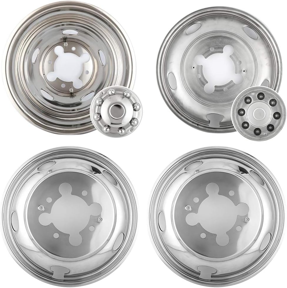 Deebior 4pcs 17inch Polished Stainless Steel Dually Wheel Simulators, Nice looking and Durable Bolt On Wheel Cover, 8 Lug 4 Hand Hole Hubcaps Fit for 2005-2021 Ford F350 with Installation Tool Kit A8P