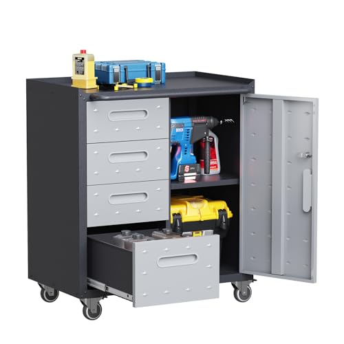 Garage Storage Cabinet Wall Cabinet with 2 Doors,Lockable Tool Cabinets Wall Mounted with Adjustale Shelves,Heavy Duty Steel Hanging Cabinets for Warehouse Kitchen Laundry,Assembly Required