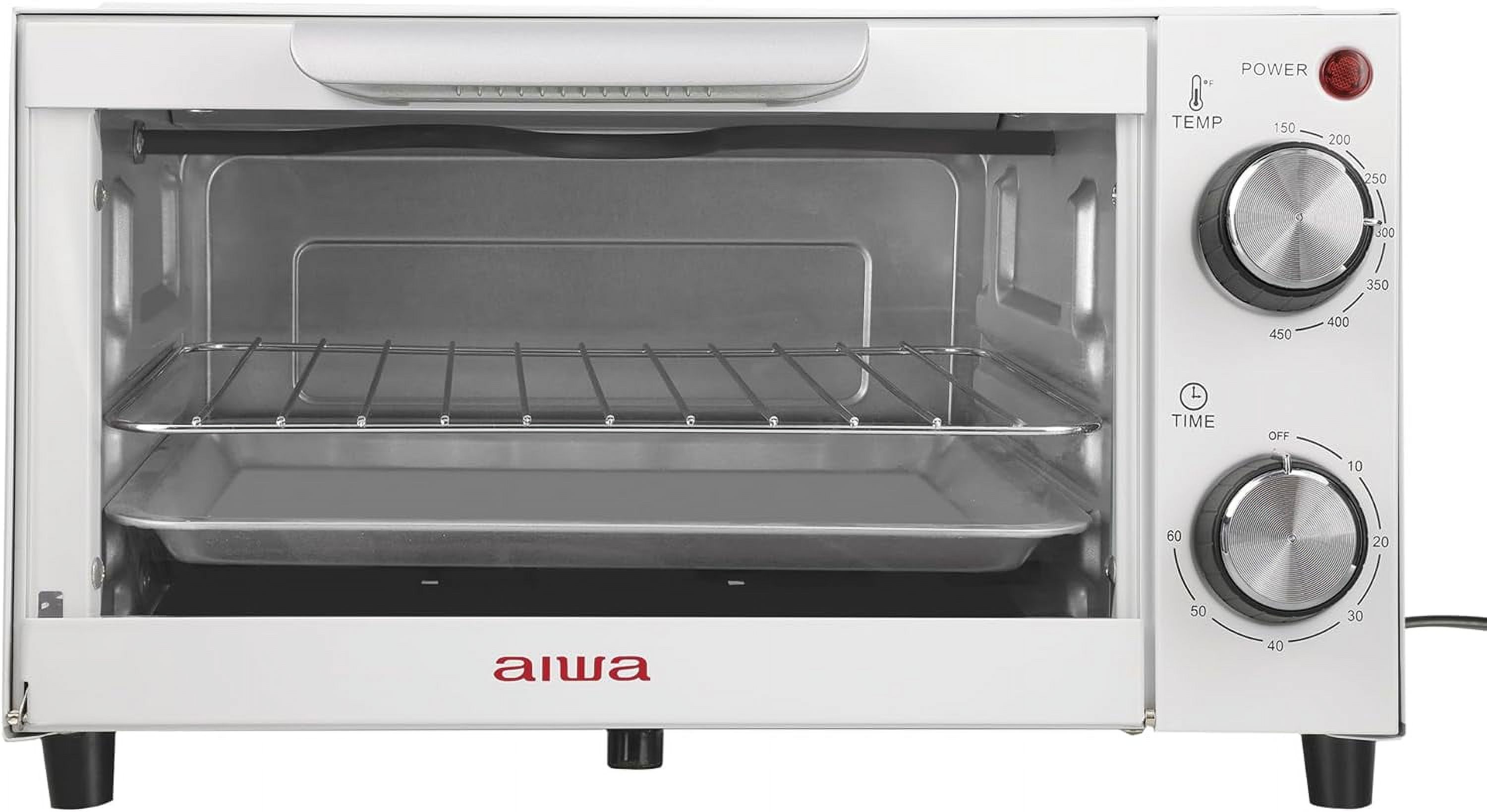 750W Toaster Oven 4 Slice With Baking Tray, Bake Toast Cook And Broil, Temperature Control, 60 Minute Timer Knob, Automatic Shutoff, Baking Tray And Crumb Tray Included