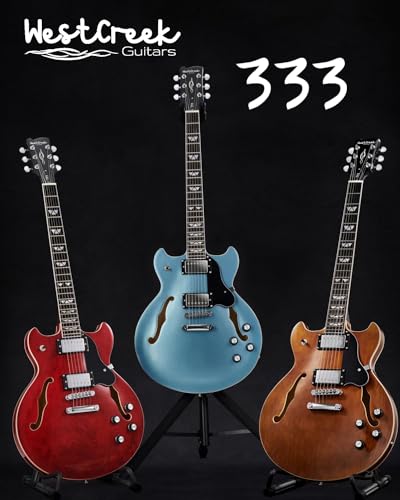 WestCreek 333 Electric Guitar with 6 String, Semi Hollow Body Jazz Electric Guitar, Humbucker Pickups, Rosewood Fretboard, Rounded End Jumbo Frets, Full size