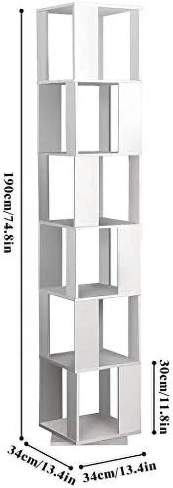 RUNFAYBIU Wooden Rotating Bookcase Shelves Floor Freestanding for Living Room Corner  Slim 6 Tiers Unit  Display Rack Tall Bookshelf  Bedroom Small Space (Blue)