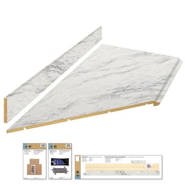 Hampton Bay 8 ft. White Laminate Countertop Kit with Left Miter and Full Wrap Ogee Edge in Calcutta Marble