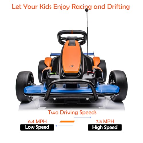 24V Electric Go Kart for Kids, 400W Powerful Motor Drift Racing Go Kart, Licensed McLaren Electric Go Kart with Drift Race Pedal, 2 Speeds Drift Kart with Damping System, Music, Racing Flag, Seat Belt