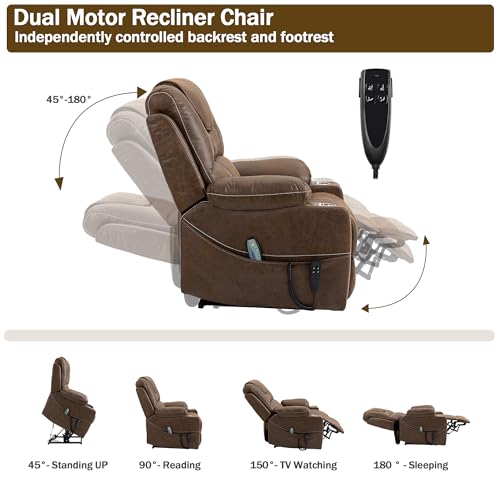 Large Dual Motor Power Lift Chair Lay Flat Recliner Chairs with Massage Heat for Adults Infinite Position Up to 400 LBS Recliners with 2 Hidden Cup Holders