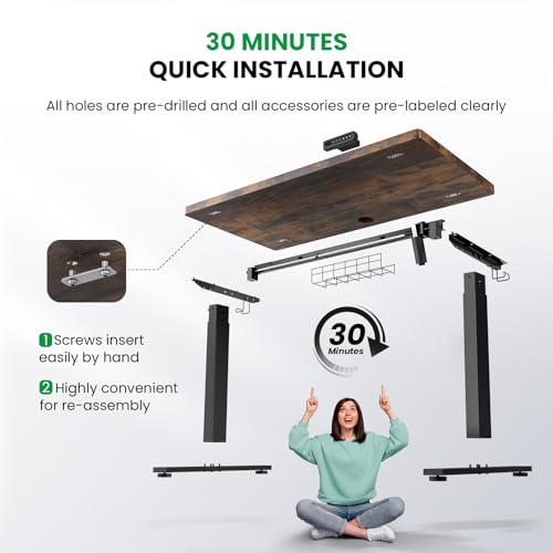 SIAGO Electric Standing Desk Adjustable - 48 x 24 Inch Sit Stand up Desk with Cable Management - 3 Memory Preset Adjustable Height Table