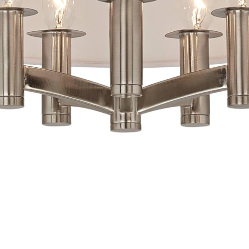 Possini Euro Design Ava Modern Ceiling Light Semi-Flush Mount Fixture Brushed Nickel 14" Wide 5-Light Cream Textured Fabric Drum Shade for House Bedroom Hallway Living Room Bathroom Dining Kitchen