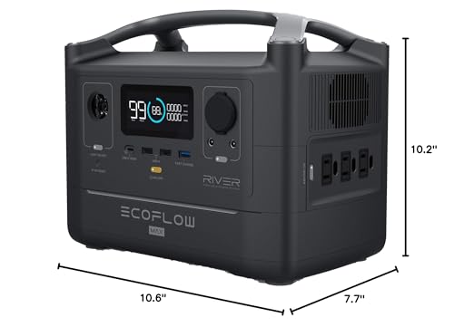 EF ECOFLOW Portable Power Station RIVER 2 Max 500, 499Wh LiFePO4 Battery/ 1 Hour Fast Charging, Up To 1000W Output Solar Generator (Solar Panel Optional) for Outdoor Camping/RVs/Home Use