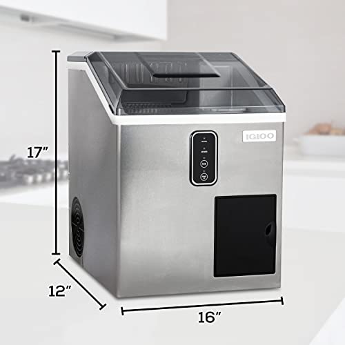 Igloo Electric Countertop Ice Maker Machine - Automatic and Portable - 33 Pounds in 24 Hours - Ice Cube Maker - Ice Scoop and Basket - Ideal for Iced Coffee and Cocktails - Stainless Steel