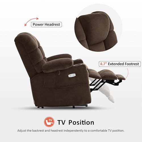 MCombo Large Triple Motor Power Lift Recliner Chair with Massage and Dual Heating, Adjustable Headrest for Tall Elderly People, Fabric 7634 (Grey, Large)