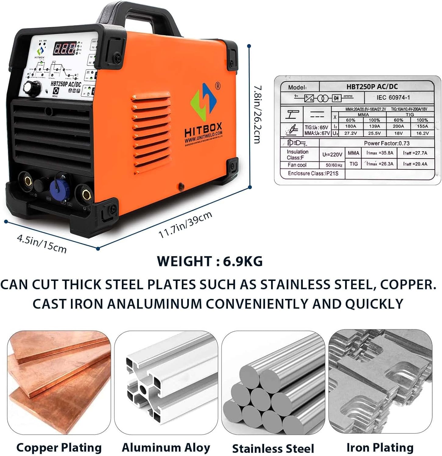 HITBOX 200A TIG Welder,AC/DC TIG Welder With Pulse 4 IN 1 Welding Machine,Aluminum TIG Welder 220V with DC TIG/AC TIG/Pulse TIG/Stick and IGBT 2T/4T LED Digital Display,Compatible with Foot Pedal