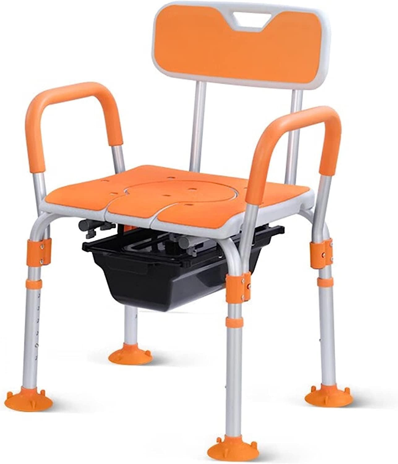 KOHARA Bedside Commode Chair, Height Adjustable Shower Chair w/Safety Frame & Anti-Slip Foot Pads, Portable Toilet, Raised Toilet Seat for Elders, Disabled Pregnant Woman